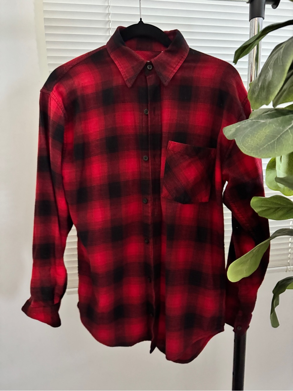 Aritzia Red and Black Plaid Button-Down Shirt
